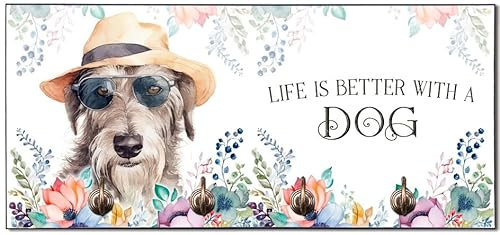 Cadouri Design-Hundegarderobe mit Irischem Wolfshund - Leinenhalterung für Halsband, Leine & Geschirr - originelles Geschenk für Hundebesitzer - handgefertigt