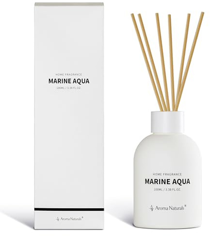 Aroma Naturals Duftstäbchen Raumduft 100ml Marine Aqua, Raumduft Stäbchen Natürlicher und Langlebiger mit 6 stück Rattanstäbchen, für Wohnzimmer, Schlafzimmer, Büro, Bad, Arbeitszimmer