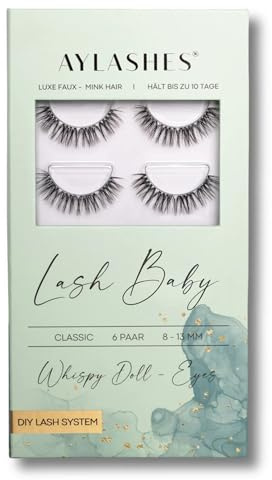 AYLASHES - DIY Wimpernextensions Maxi Box LASH BABY | 6 Paar Wimpern | bis zu 7 Tage Halt | Wimpern DIY Set für zu Hause | künstliche Wimpern | Klebewimpern | Cat eye lashes | lash extension set