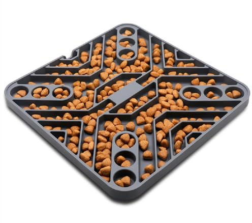 Yonphy Antischlingnapf Hunde Hundenapf Slow Feeder Katze rutschfest, 21x 21 cm Langsame Fressnapf Futternapf mit Saugnapf für Kleine Mittelgroße Hunde, Interaktives Puzzle Gesunde Essschale (Grau)