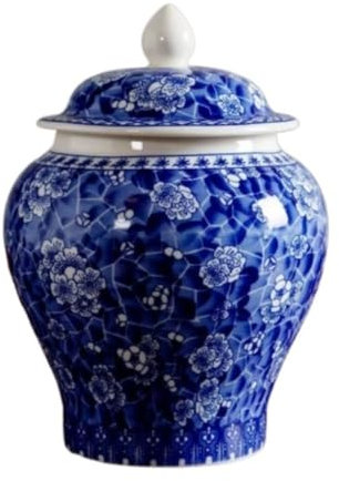 Deko Vase Blau-weiße Porzellanvase Mit Deckel, Dekorative Bemalte Glasierte Chinoiserie-Ingwerdose Aus Keramik Vase mit Deckel (Color : B, Size : 9 * 13cm)
