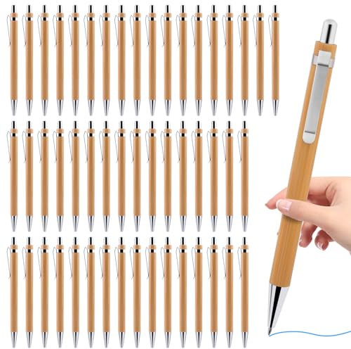 MEGYAD 50 Stück Personalisierter Kugelschreiber: Bambus Kugelschreiber Holzkugelschreiber Schreibgerät Bambus, Holz Kugelschreiber Schreibgerät Bambus Holzkugelschreibe für den Alltag Büro (Blau)