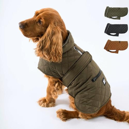 PAW WOW Fritz Hundemantel | Hundejacke mit Bauchschutz und Klettverschluss | Hundejacke Winter für kleine und mittelgroße Hunde (Olive, XL)