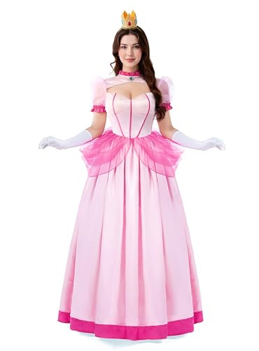 Spooktacular Creations Costume da donna rosa pesca con guanti e corona, abito da principessa per costumi di Halloween donna 2024, feste in costume-M