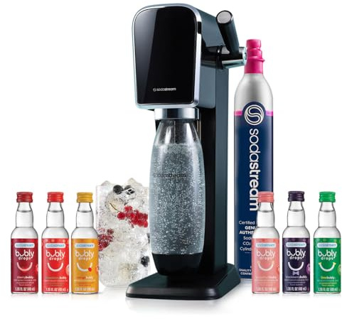 SodaStream Art Sparkling Water Maker Bundle in Black - includes CO2, Carbonating Bottle, and bubly 6-Flavor Variety Pack
