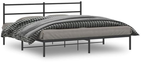 ZQQLVOO Bed Frame Lattenrost Palettenbett Bodenbett Bettgestell mit Kopfteil Metall Schwarz 183x213 cm