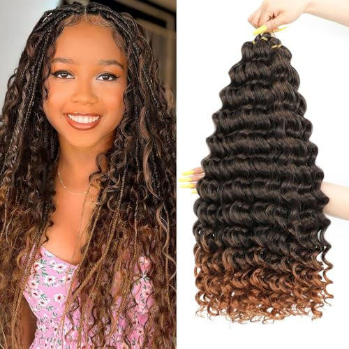 AMLUCKS Deep Wave Crochet Braids Hair Ocean Wave Braiding Hair för svarta kvinnor flickor syntetiska vattenvåg virkade hårförlängningar för bohoflätor (T30#, 50–3)