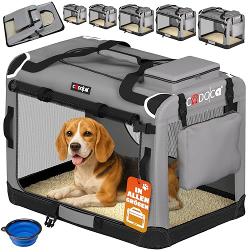 CADOCA® Hundebox faltbar Transportbox L 70x52x50cm robust atmungsaktiv Transporttasche Auto Rückbank Haustiertransportbox Hundetragetasche Grau