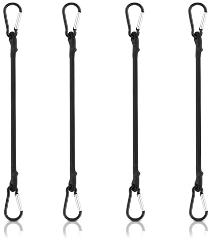 Ouligay 4Pcs Carabiner Bungee Cords with Carabiner Hooks, 12 Inch Heavy Duty Short Bungee Straps, Strong Elastic Rope for Bike Rack Tent Camping Cargo Luggage Tarps Black