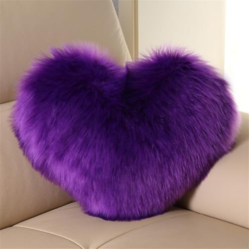 Herzkissen Kuschelkissen Love Zierkissen Doppelseitiger Flausch Superweiches Plüsch Dekokissen, Herz Dekoratives Kissen für Wohnzimmer Sofa Kind Schlafzimmer Bett 40 x 50 cm (Lila)
