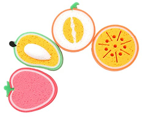 ORFOFE 4pcs Fruit Shape Kitchen Scrub Sponges, Non-Scratch Reusable Sponge Dish Cleaners for Scrubbing Dishes, Efficient Cleaning for Kitchen Use