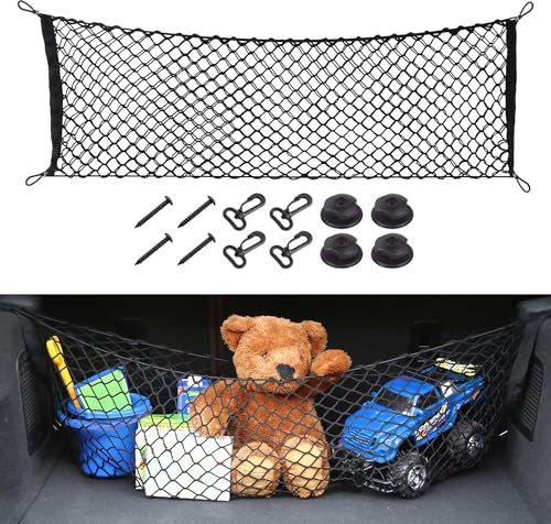 Flaconi Rete Bagagliaio Auto,Rete Elastica Portaoggetti Auto,Organizer Baule Autos,Adatta Perfettamente Alle Comuni Autovetture,SUV,Fuoristrada,Pick-up,Camper,Rimorchi,Camion,Roulotte(110x40cm)