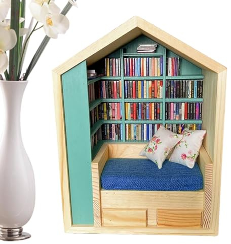 Holzhaus-Bausatz, Miniatur-Puppenhaus-Bausatz - Winziges Bibliotheks-Bücherregal, Tiny-House-Bibliothek, kreatives Basteln, Holzdekoration, kleine Welt im Inneren von für und Mädchen