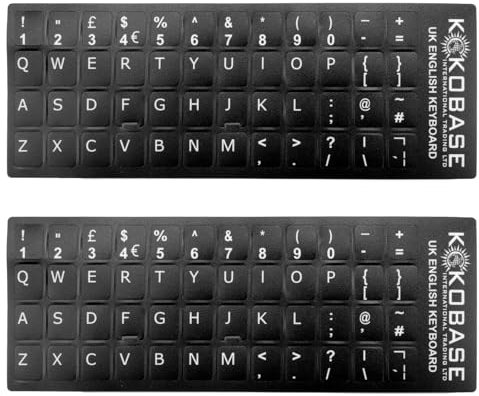 2Pcs English Keyboard Stickers Replacement UK English Alphabet Keyboard Sticker with Matte White Letters on Black Background Universal for 10-17in Laptop Desktop Computer Sticker Self Adhesive