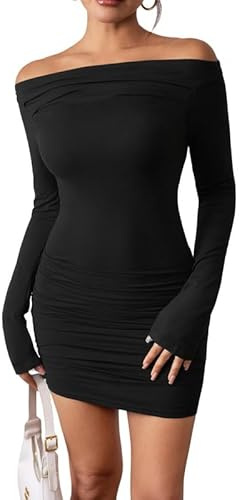 Haibang Robe Moulante Épaules Dénudées pour Femmes - Mini Robe de Soirée Chic et Glamour pour Cocktail Party