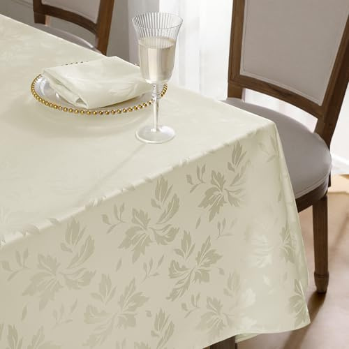 Romanstile Tischdecke 100x100 cm Creme Mitteldecke abwaschbar Weihnachten quadratisch Luxuriös wasserabweisend Festliche Tischtuch Tischdecken Table Cloth für Geburtstag,Jahrestag,Silivester,Neujahr