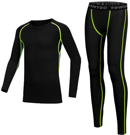 Towintec sous Vêtements Thermique Enfant Séchage Rapide Garçons Chaud Tights La Jeunesse athlétiques Tee Shirt Manche Longue&Leggings Set pour Le Sport Ski Football Basket-Ball