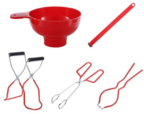 QUARKZMAN Kit de Herramientas para Conservas Caseras, Set de 5 Piezas de Suministros para Conservas con Pinzas para Levantar Tarros de Conserva, Abrelatas, Pinza para Alimentos, Rojo