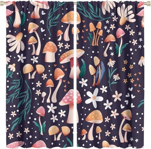 Vorhang Kinderzimmer Bunte Retro-Blumen Kinder Vorhänge Mit Ösen Polyester Gardinen Thermovorhang Blickdicht Ösenschal Kindergardinen 170X200 cm (B + H) Für Wohnzimmer,2Er Set-716883656