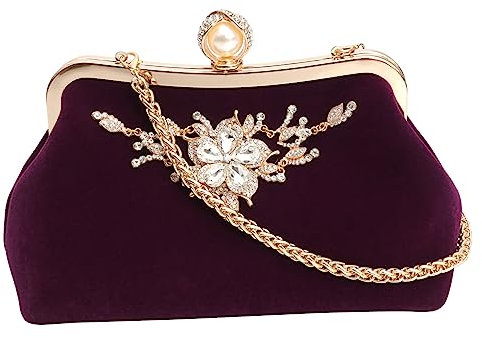 LIFKOME Elegante Damen Clutch Abendtasche Aus Plüschstoff Mit Funkelnden Strasssteinen Kleine Handtasche Für Hochzeit Bankett Und Cocktail Party Violette Formale Umhängetasche