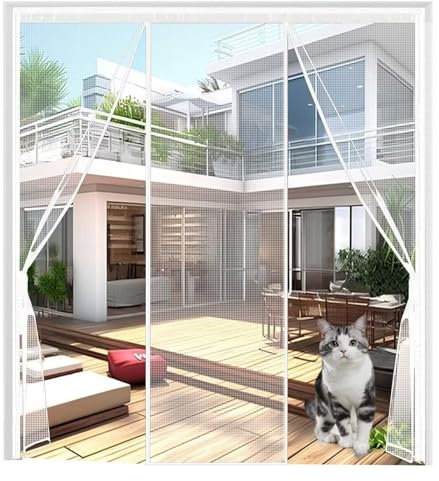 Magnetic Fly Screen Door,W115xH235cm White Magnetic Screen Door with Magnets with Self-Adhesive Tapes Magnetic Screen Door Fly Screen for Single Garage Door