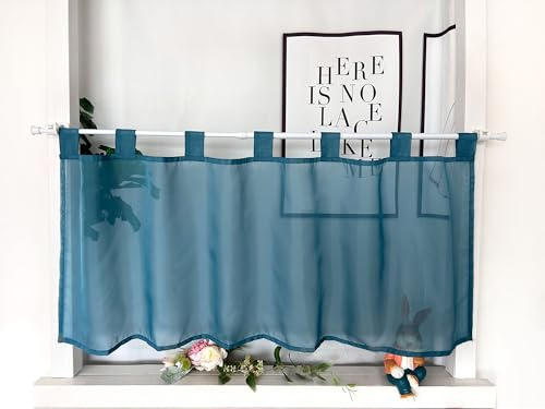 Devola Scheibengardine Voile Einfarbig Schlaufen HxB45x60cm Blau 1Stück | Modern Bistrogardine Transparent Kurzgardine mit Schlaufen Kurzer Fenstervorhang für Küchenfenster Wohnzimmer Landhaus