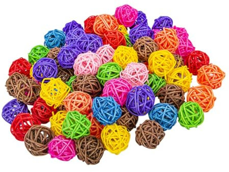 EXHUMKY 150stücke Rattankugeln Für Vögel Multifunktionales -Spielzeug Für Papageien Wellensittiche Und Nymphensittiche Sicheres Kauspielzeug Aus Naturmaterialien Farbenfrohe Dekoration