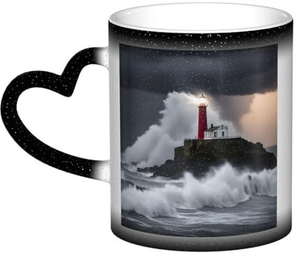 LNNIUK Lighthouse In Storm print Color Changing Mug In The Sky 11 Ounce Ceramic Tea Cup Heat Sensitive Drinking Cup