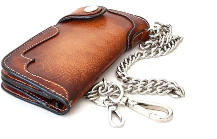 Generico Portafoglio in pelle con catena da biker