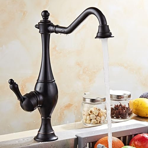 DECAKE Rubinetti da Cucina retrò Vintage, miscelatori da Cucina 1 Foro Rubinetto Girevole Miscelatore per lavello da Cucina Leva Singola Nero Antico