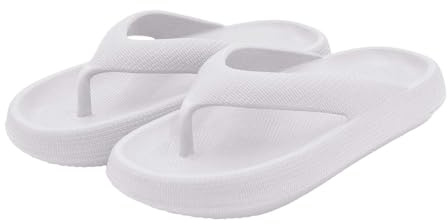 LinRim Chaussons de bain pour homme et femme - Antidérapants - Sandales d'été - Semelle épaisse - Séparateurs d'orteils super doux - Tongs nuages, Blanc., 38 EU