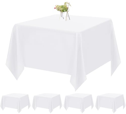 Pesonlook, set di 4 tovaglie quadrate bianche in poliestere per tavoli quadrati, impermeabili, resistenti alle macchie e lavabili, in vendita sfusa per festa di matrimonio, 132 x 132 cm