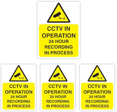 Pack of 4 CCTV Sign Waterproof Stickers (75 x 100 mm) for Security Cameras