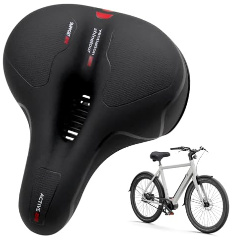 Mountain Bike Seat, Wide Comfortable Bicycle Saddle with Dual Shock Absorbing Balls, Honeycomb Anti Slip Leather, Ventilated Ergonomic Bike Seat Cushion for MTB and Road Bikes