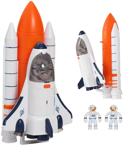 Large Space Rocket Launcher Toy for Kids - Detachable Rocket Ship with Lights and Sounds, 2 Astronauts - STEM Educational Space Toys Gift for Boys Girls Age 3 4 5 6 7+