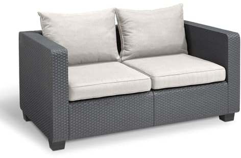 Allibert Gartenbank Outdoor Sofa in Rattanoptik 2 Sitzer as UV-beständigem Material Lounge Sofa für Garten Terasse Balkon Couch Rattanmöbel Gartenmöbel Wetterfest Salta 2-Sitzer mit Kissen Anthrazit