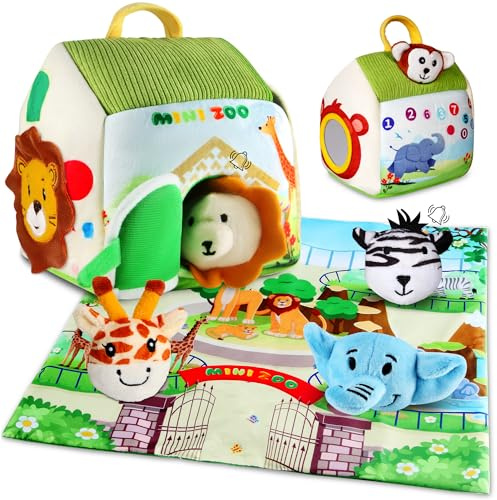 TOGOU2S Baby Spielzeug 6-12 Monate Weiches Zoo Set mit 5 Tiere, Rassel Spiegel Spielmatte Montessori Spielzeug Sensorik Lernspiele Motorik Geburtstag Ostern 1 2 Jahre