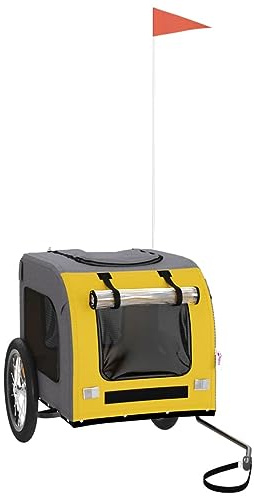 Hundetransportanhänger für Fahrrad - Leicht & Stabil aus Oxford-Gewebe mit Eisenrahmen - Ideal für Hunde bis XX kg - Gelb/Grau - Sicherer Transport für Tierarztbesuche & Ausflüge