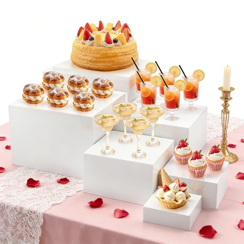 Nastopee 6 Stück Buffet Ständer, 3-8 Zoll Weiße Tortenständer Acryl mit Hohlen Böden, Cupcake Ständer, Hochzeitstortenständer Buffet Zubehör für Buffets, Hochzeiten, Geburtstage, Partys