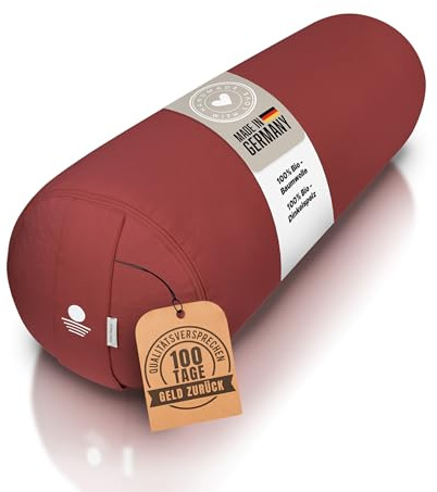 Inner Peace Yoga Bolster Ø 23 cm mit Bio-Dinkelfüllung | Bezug aus 100% Bio-Baumwolle, Yogakissen lang, Made in Germany, waschbarer Bezug, für Yoga & Entspannung