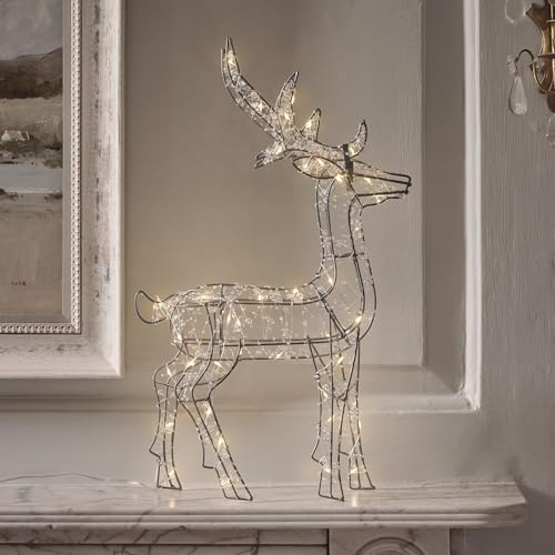 Light4fun Beleuchteter perlenbesetzter Hirsch | mit 50 warmweißen LEDs | batteriebetrieben & mit Timer | Weihnachtsfigur für innen und außen | Weihnachtsdeko Beleuchtung Garten Haus