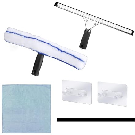 2 Pcs Professional Window Squeegee Set - 35 cm Multi-Purpose Stainless Steel Wiper with Blue Handle for Bathroom Shower Glass Tiles Indoor & Kitchen Cleaning