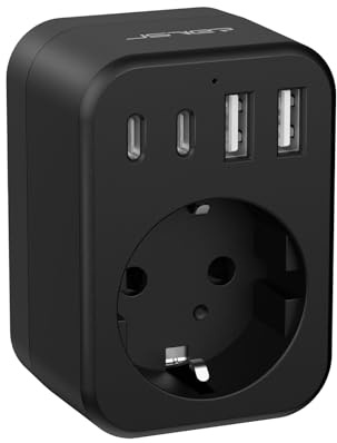 JSVER Adapter England Deutschland, Reiseadapter UK, Stecker Typ G Reisestecker Irland mit 4 USB-Anschlüssen(2 USB C&2 USB A) Steckdosenadapter für Irland,Dubai,Malediven,HK,Singapur-Schwarz