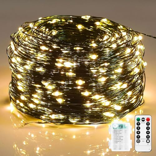 Taechalingo 100LED Lichterkette aus Kupferdraht,Lichterkette Kupferdraht Strom 10M,Lichterketten Batterie,8 Modi Wasserdicht,Lichterkette Außen Innen,für Weihnachtsdeko Innen Außen Weihnachten Party