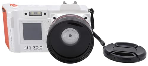 Tosuny Appareil Photo Numérique 4K 70MP, Appareil Photo Reflex Numérique WiFi avec Double écran, Zoom Numérique 50X, Mise au Point Automatique, Ouverture F1.8, Flash, Interface Griffe (White)