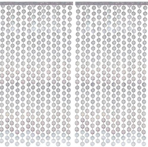 LEIMEND 2 Stück Lametta Vorhang 1m x 2m Disco Glitzervorhang Silber | Glitzer Vorhang Discokugel Deko Party Hintergrunddekoration für Disco Geburtstag Weihnachten Neujahr Musik Tanz Party