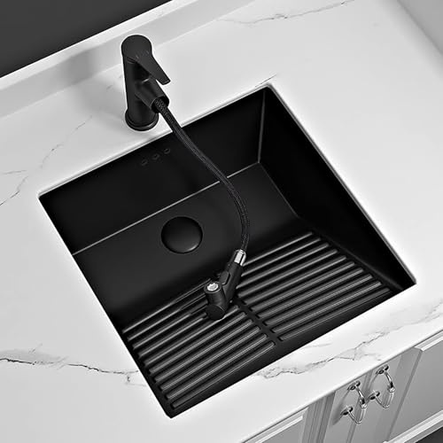 Lavabo Bajo Encimera con Tabla de Lavar, Pila Lavadero de Cerámica con Grifo Extraíble, Lavabo Baño, para Balcones, Lavaderos y Baños(40.5x46.5cm/16x18.3in)