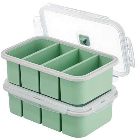 BUERPINKING Set di 2 contenitori per congelamento in silicone con coperchio, 4 fori, per zuppa, ghiaccio, brodo, salsa o burro