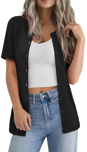 Yommay Cardigan for Women Short Sleeve Kint Slim Fit Basic Soft Cardigans | Ladies Cardigans Lightweight Open Front Elegant Slightly Hollowed Summer Daily Casual Comfortable Dress for Jumper Cardigan