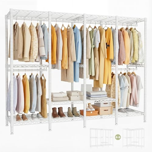 Cliporix Heavy Duty Clothes Rail, 505KG Load Clothes Rack with Adjustable Shelves,Linear & L-Shape Two-Modes, Tool-Free Setup,Space-Saving Walk-in Closet for Bedrroom, Living Room,Shop,Corner